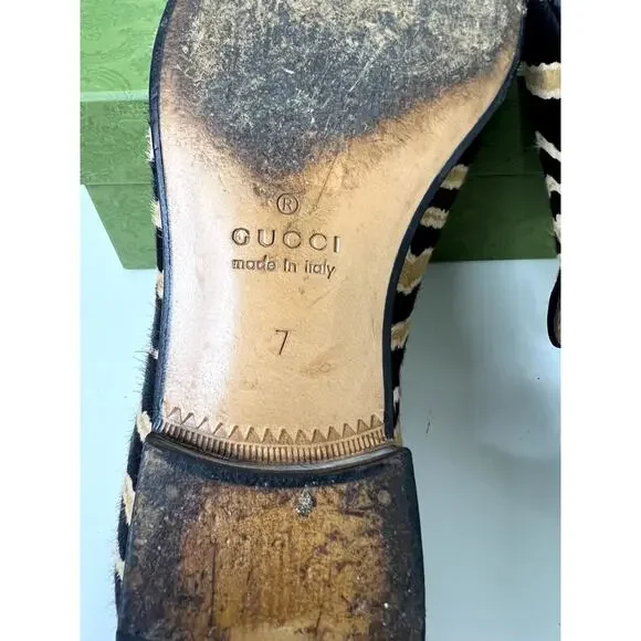Gucci Pony Hair Black & Tan Zebra Print Loafers, Size 7 display picture 2